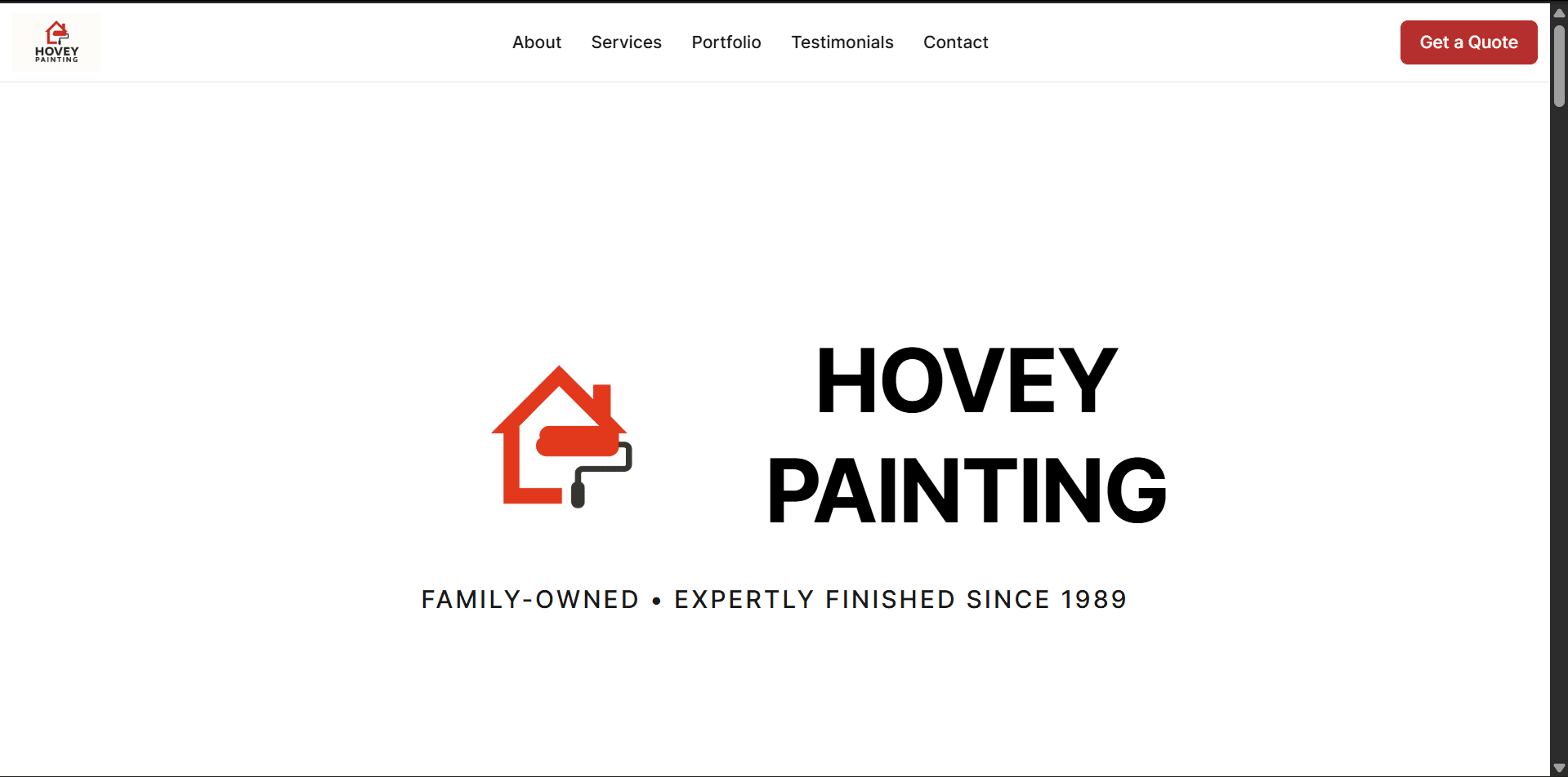 The Hovey Painting home page with its logo and a Get a Quote button